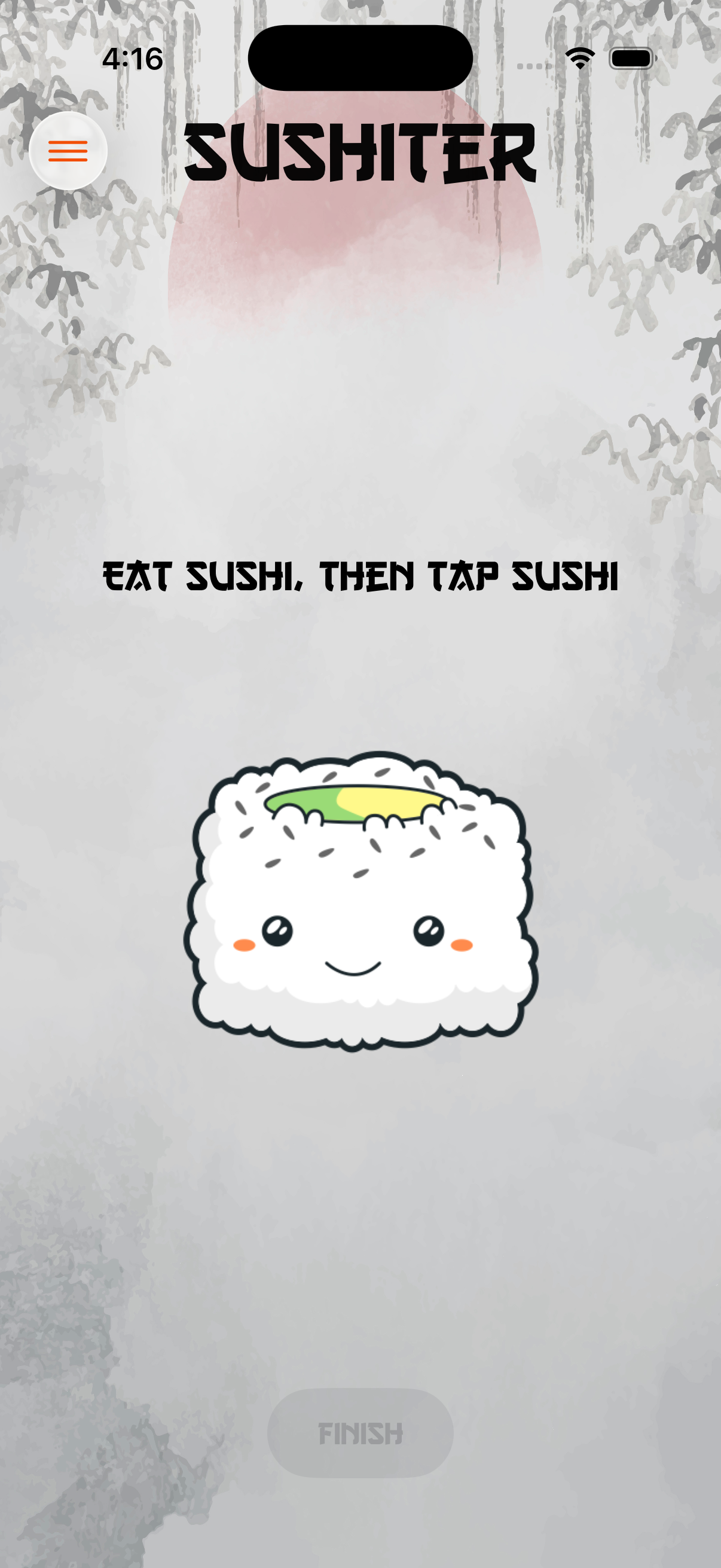 Sushiter main screen: Eat sushi, then tap sushi