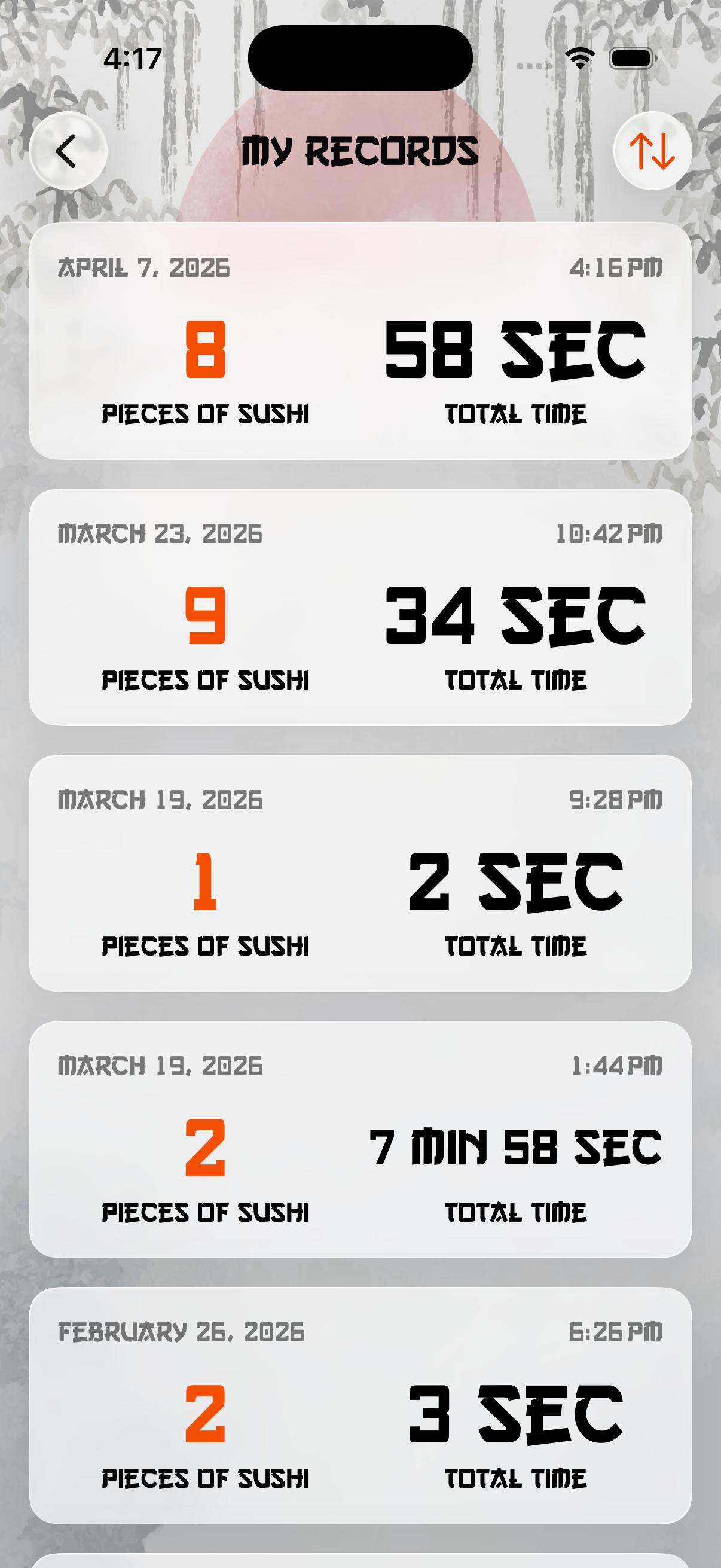 Sushiter my records screen